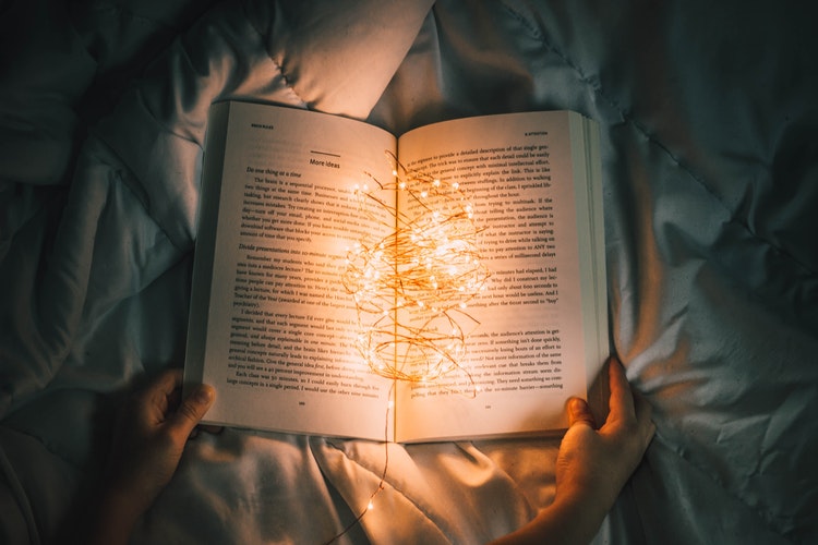book in fairy lights